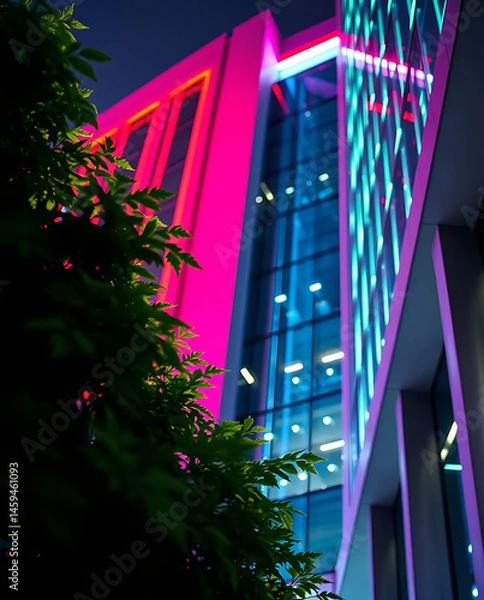 Obraz modern brutalism building with lush greenery, created by generative ai