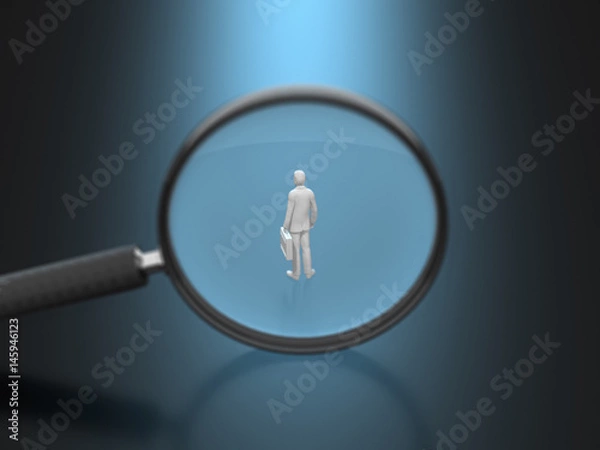 Fototapeta Business figure reflected on the magnifying glass