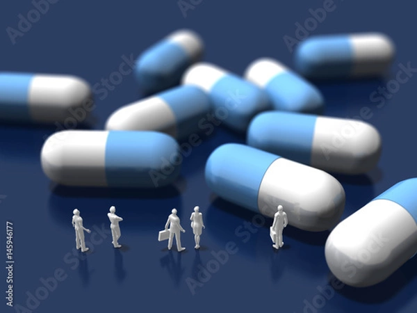 Fototapeta Business figures looking at tablet capsules