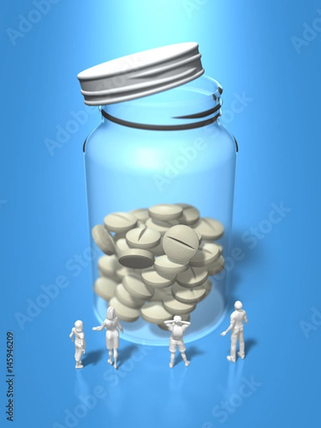 Fototapeta Family figures looking up at the vial