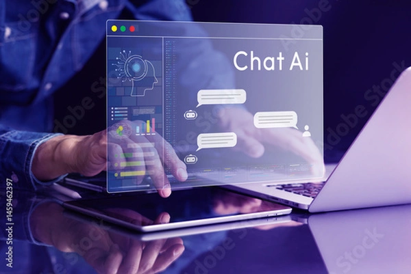 Fototapeta Creative concepts with chatbot ai for create great ideas and inspiration of work