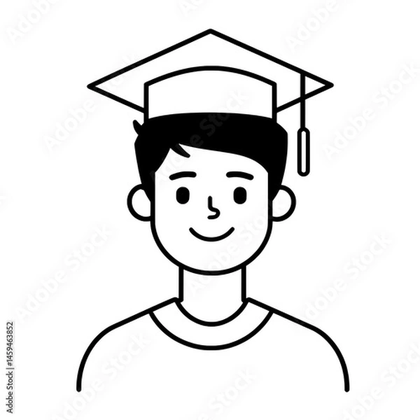 Fototapeta Male graduate icon in outline style with mortarboard cap symbolizing education, achievement, and student success