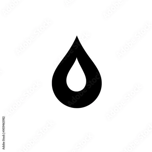 Fototapeta Black droplet symbol in teardrop shape with smooth outline and centered composition