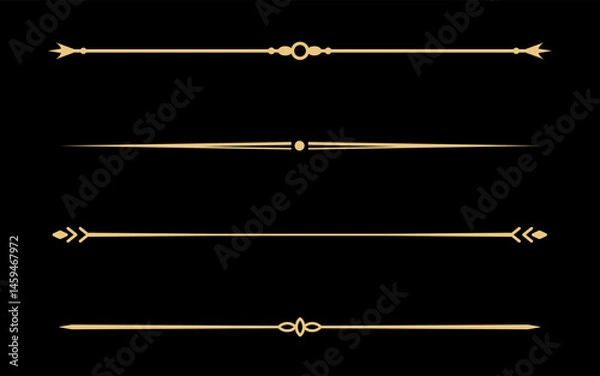 Fototapeta Set of Vintage decorative golden lines. text dividers. Gold line border. Lines separators, Borders, Vintage dividers, Underline elements. Vector illustration
