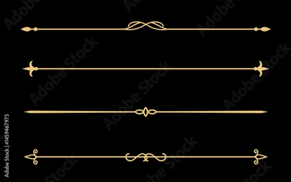 Fototapeta Set of Vintage decorative golden lines. text dividers. Gold line border. Lines separators, Borders, Vintage dividers, Underline elements. Vector illustration