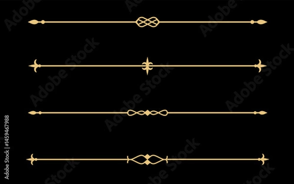 Fototapeta Set of Vintage decorative golden lines. text dividers. Gold line border. Lines separators, Borders, Vintage dividers, Underline elements. Vector illustration