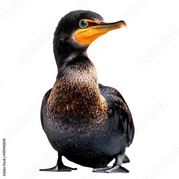 Obraz Graceful Cormorant with Shimmering Feathers Posing Against a Black Background