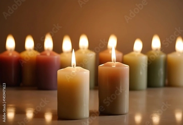 Fototapeta Warm and Inviting Scented Candles in Various Colors. Generative Ai