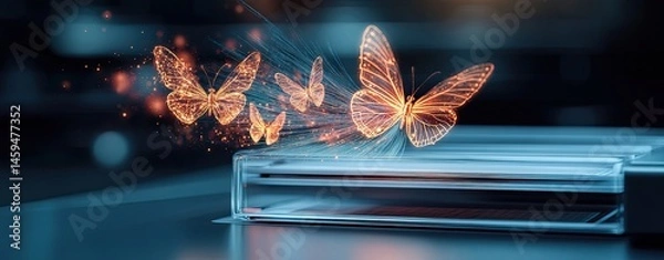 Fototapeta Printer color futuristic for high-tech digital printing, advanced printer color futuristic for vibrant ink technology, Minimalistic design with glowing butterflies.