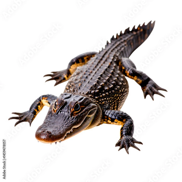 Fototapeta Close-Up of a Crocodile Featuring Textured Skin and Sharp Teeth on a Plain Background