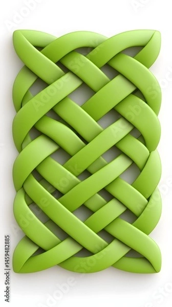 Fototapeta Green interwoven design, resembling a Celtic knot, with smooth, 3D rendered strands