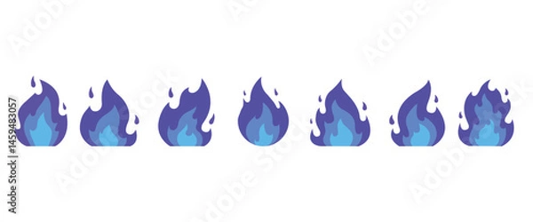 Obraz Set of blue fire icons vector. Fire icons in flat style. Fire symbols. Vector illustration of fire, wildfire and campfire on transparent background.