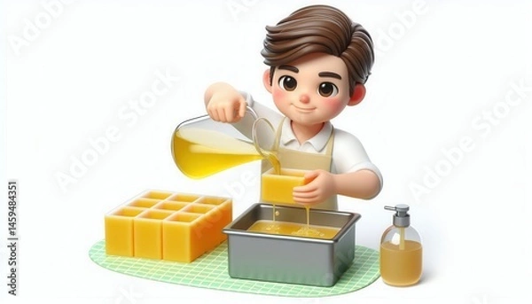 Fototapeta Soap making demonstration home workshop how-to guide creative environment close-up view