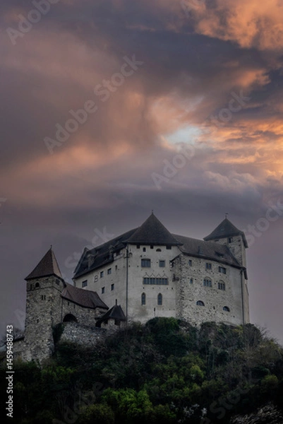 Fototapeta Gutenberg Castle under moody sky, Liechtenstein