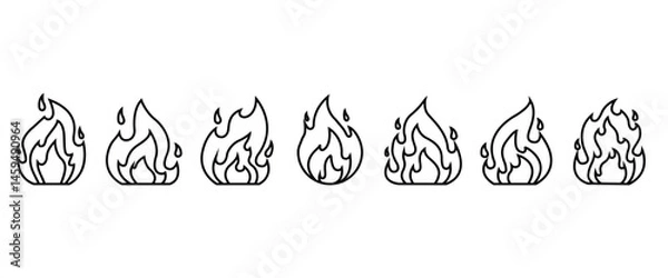 Obraz Fire icon vector set. Fire flame symbol. Flame icon in line style. Vector flames, wildfire and bonfire vector illustration in transparent background. Editable stroke.
