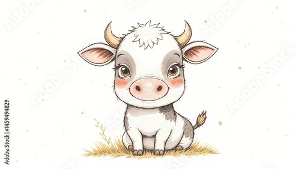 Obraz Whimsical Hand-Drawn Illustration of a Happy Cow