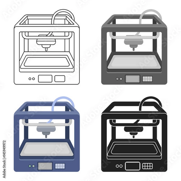 Obraz 3D Printer in cartoon style isolated on white background. Typography symbol stock vector illustration.