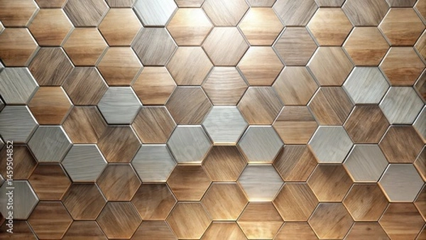 Obraz Hexagonal Wood and Metal Paneling A Modern Geometric Design for Interior Walls