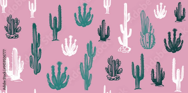Fototapeta Cactus pattern hand drawn illustrations, vector	
