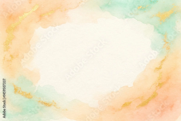 Fototapeta This abstract watercolor composition merges creativity and innovation through soft peach and mint washes accented with brushed gold symbolizing growth and leadership in a modern business context