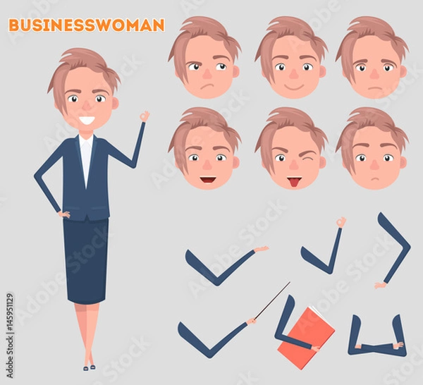 Fototapeta Business Woman character creation set. Build your own design.