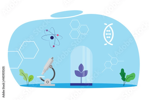 Fototapeta Genetic Engineering in Science Growing Plant in a Tube. Biotechnology and genetically modifying plants, lab research vector