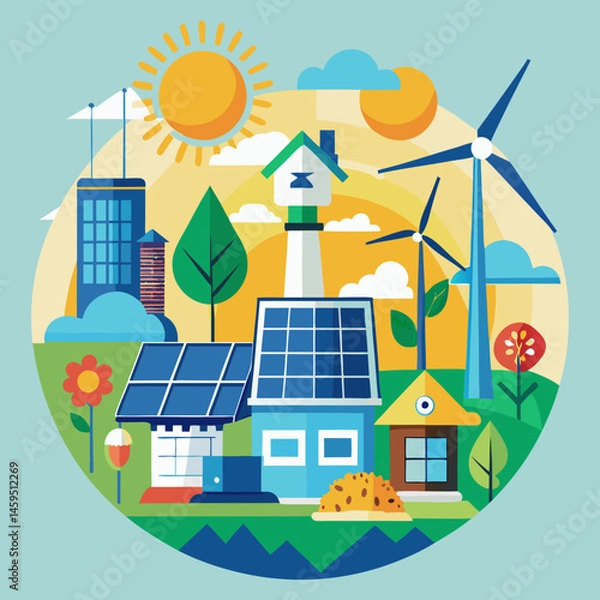 Fototapeta Download Renewable Energy Sources Windmill Solar Panels Vector Illustration Eps File For Design.