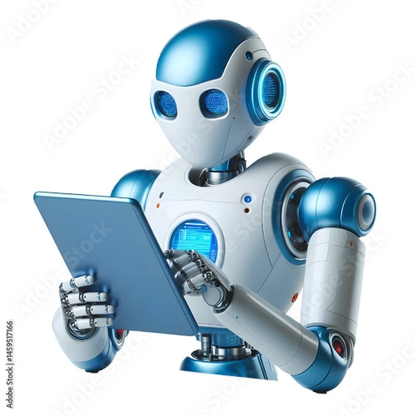 Obraz ai robot thinking, side view isolated on white background