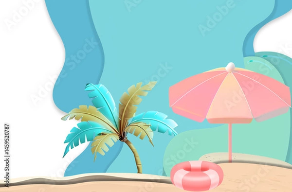 Obraz set estivo con palma e ombrellone