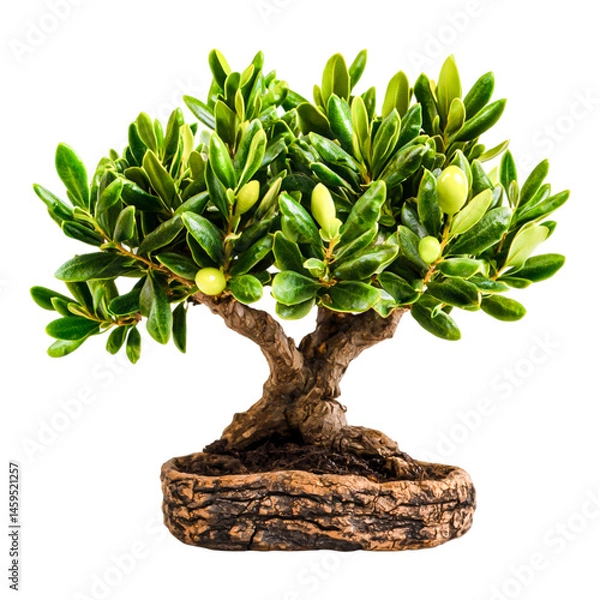 Obraz Decorative artificial tree with lush green leaves in stylish pot for home decor