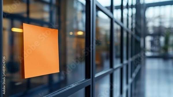 Obraz Empty orange sticky note on modern glass storefront