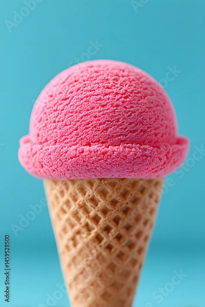 Obraz Strawberry Ice Cream Scoop on a Waffle Cone. Summer time concept
