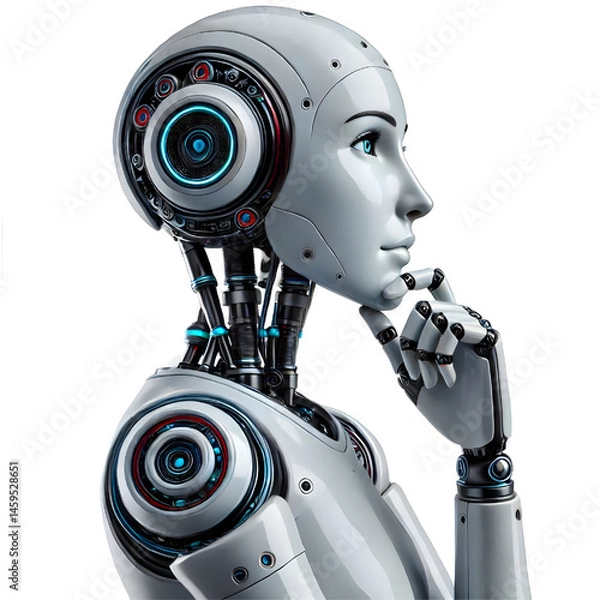 Obraz ai robot thinking, side view isolated on white background