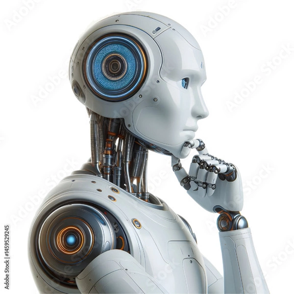 Obraz ai robot thinking, side view isolated on white background