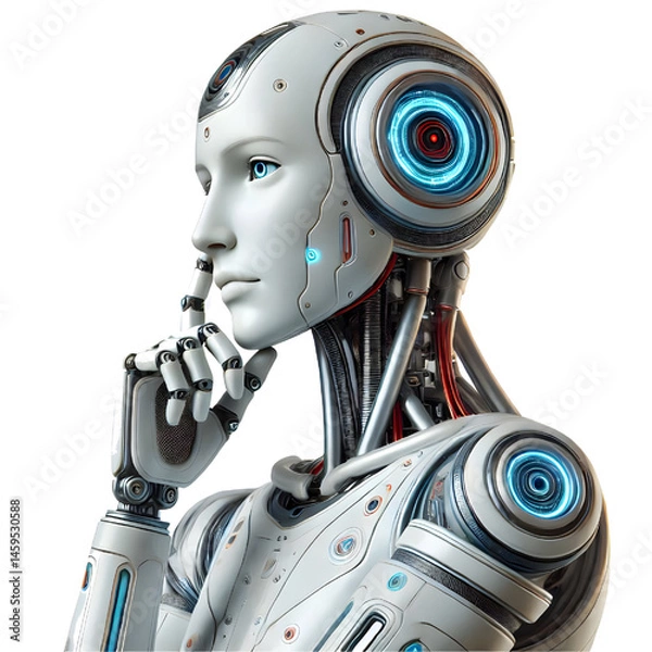 Obraz ai robot thinking, side view isolated on white background