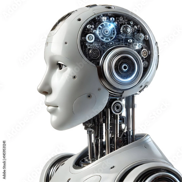 Obraz ai robot thinking, side view isolated on white background