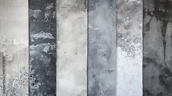 Fototapeta A series of gray and white walls with a rough, textured appearance