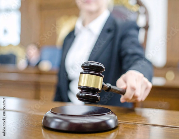 Fototapeta The judge is banging the gavel to decide the case.