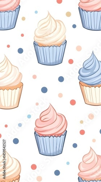 Fototapeta Playful pattern of cupcakes with colorful frosting and sprinkles