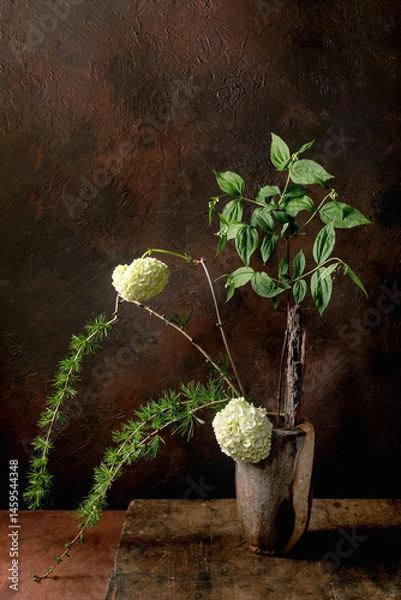 Obraz Rustic Floral Arrangement With White Hydrangeas