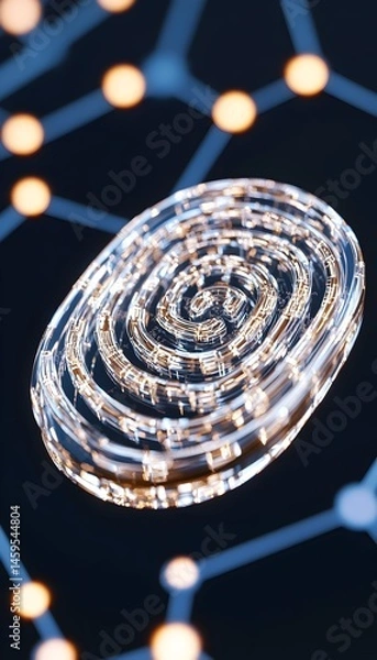 Fototapeta Transparent, swirling disc, glowing faintly, set against a network backdrop