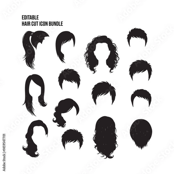 Obraz Editable Hair Cut Icon Bundle Silhouettes