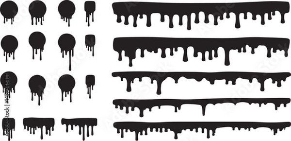 Fototapeta Vector Illustration of Dripping Paint Silhouettes in Various Shapes and Patterns for Creative Graphic Design, Art Projects, and Decoration