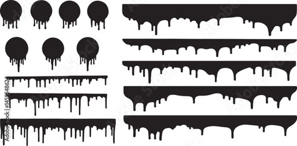 Fototapeta Vector Illustration of Dripping Paint Silhouettes in Various Shapes and Patterns for Creative Graphic Design, Art Projects, and Decoration