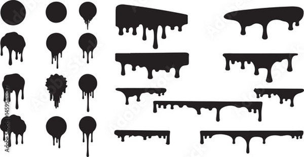 Obraz Vector Illustration of Dripping Paint Silhouettes in Various Shapes and Patterns for Creative Graphic Design, Art Projects, and Decoration