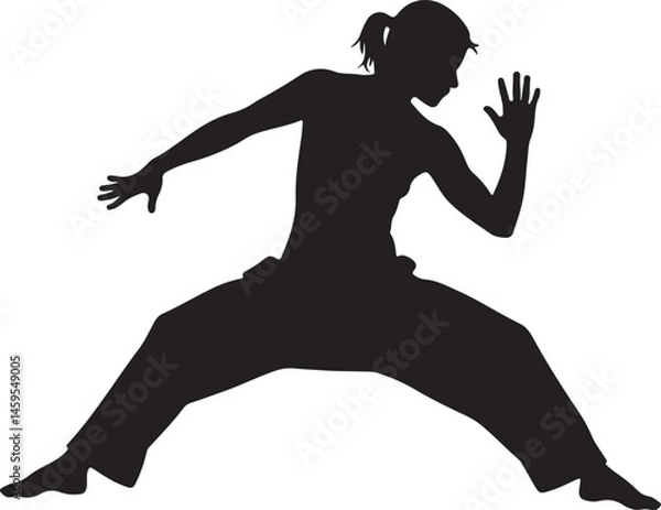 Obraz Vector Illustration of a Silhouette Practicing Martial Arts in a Dynamic Pose, Emphasizing Movement and Balance, Ideal for Fitness and Sports Content
