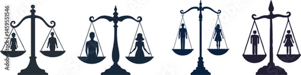 Obraz Vector Illustration of Balanced and Unbalanced Scales Featuring Silhouettes of People Representing Equality, Inequality, Justice, Fairness, and Social Issues in Society