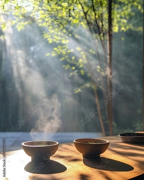 Obraz wellness retreat session including herbal steam and breathing practice