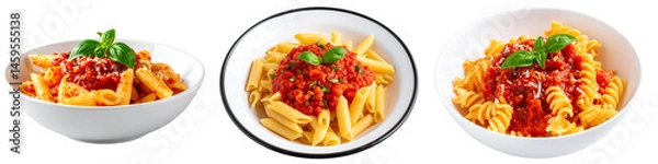 Obraz Pasta with tomato sauce in a bowl, isolated on a transparent background 