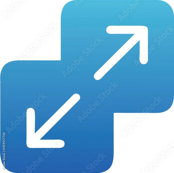 Obraz Digital Icon of Overlapping Blue Squares with Diagonal Arrows Representing Resizing or Screen Adjustment

